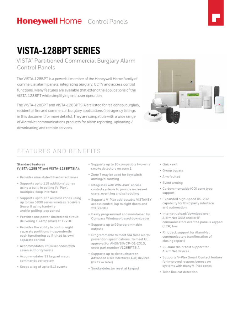 VISTA 128BPT Series Data Sheet Download Free PDF Sensor Wireless