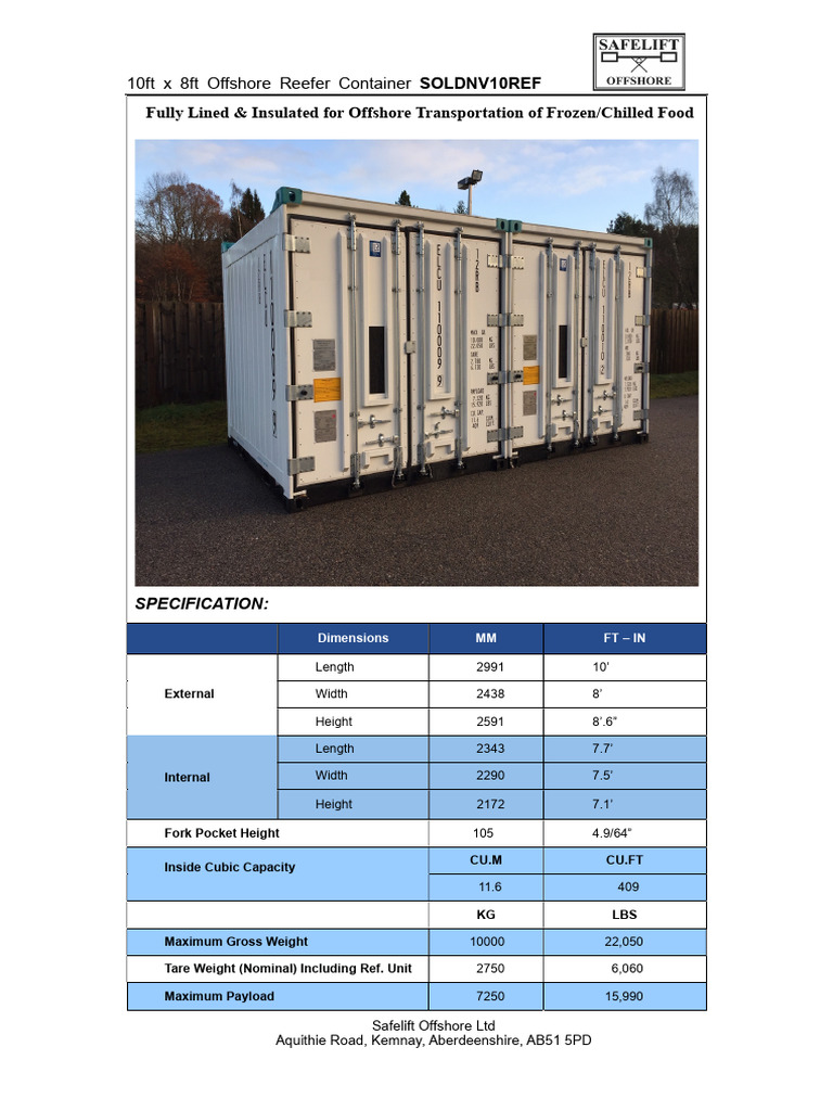 10 Ft Offshore Reefer Container Data Sheet (12RB) | PDF