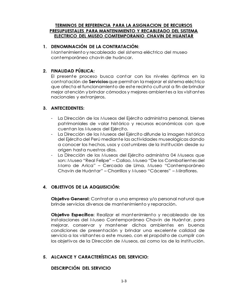 Mantenimiento Eléctrico Museo Chavín Huántar | PDF | Museo