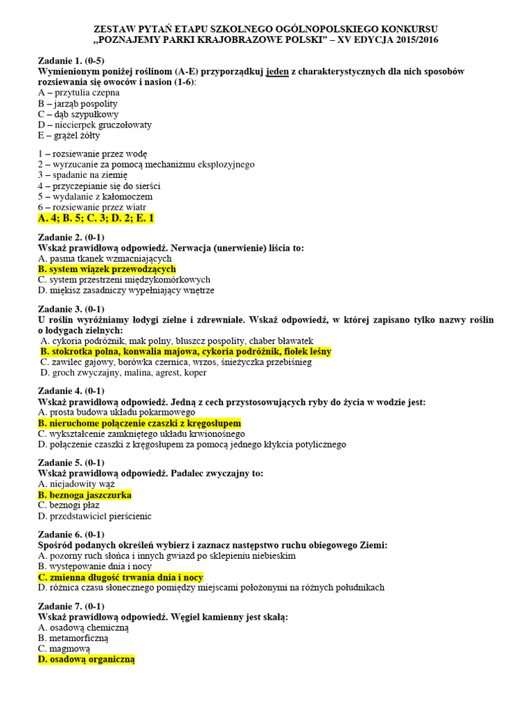 Test Etap Szkolny Odp | PDF