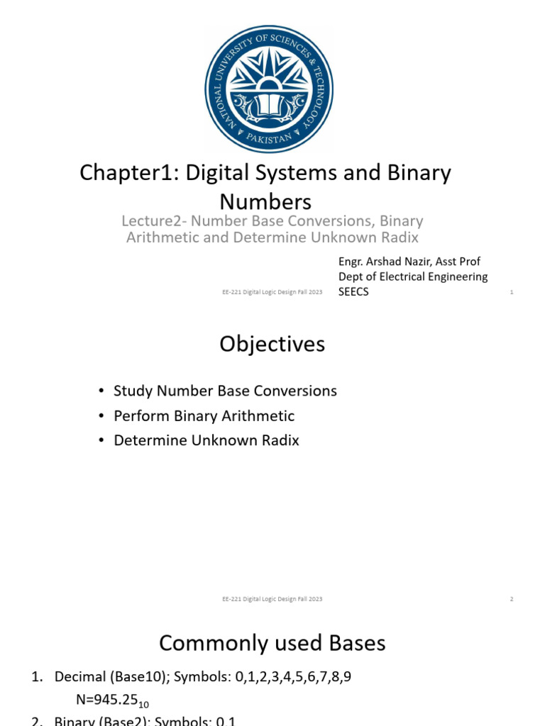 Lecture2 Chapter1- Number Base Conversions, Binary Arithmetic, And ...