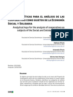 Claves Analíticas para El Análisis de Las Cooperativas Como Sujetos de La Economía Social y Solidaria