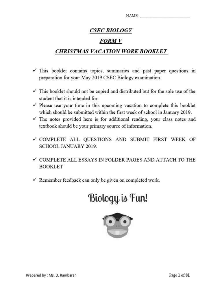 CSEC Biology Exam Prep Workbook | PDF | Osmosis | Human Digestive System