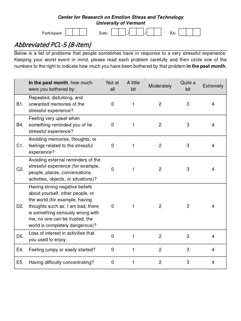 PCL-5 Items 8 | PDF