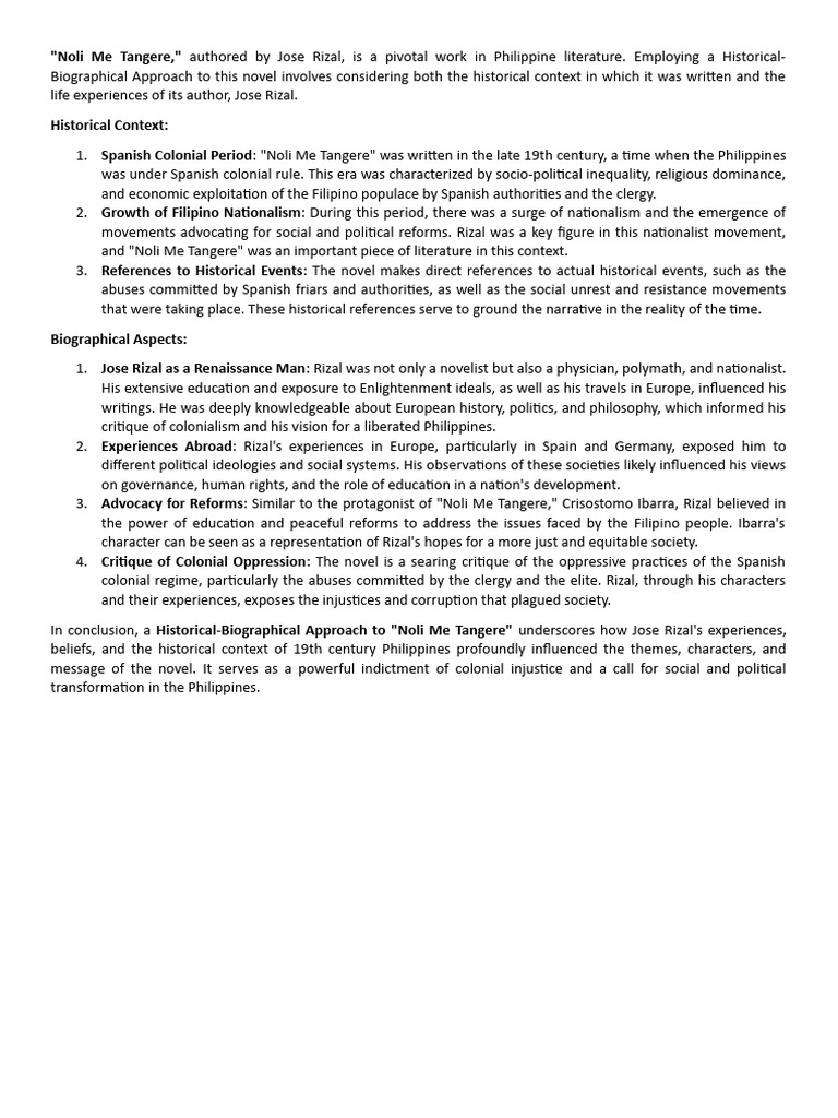 Noli Me Tangere N El Filibusterismo Analysis | PDF | Philippines