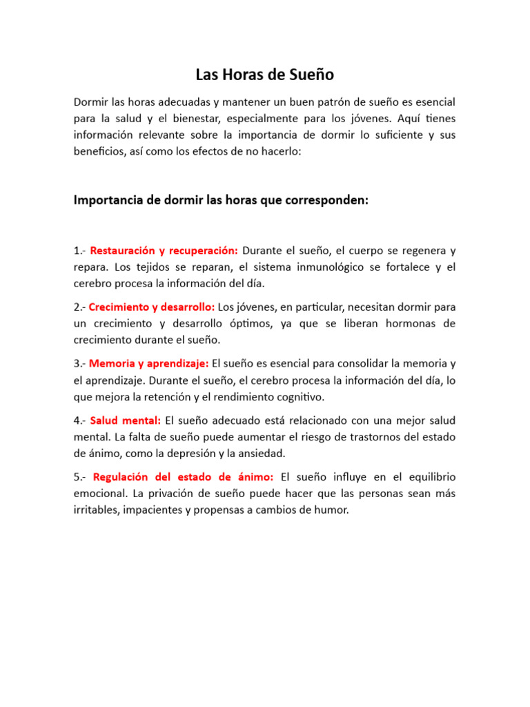 Sueño: Clave para Jóvenes Saludables | PDF | Dormir | La privación del ...