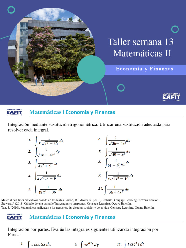 Integración en Matemáticas I: Taller 13 | PDF | Métodos y materiales de ...