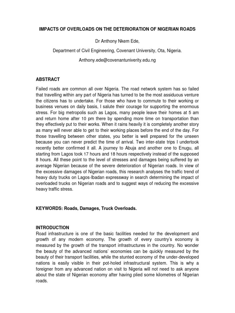 Impacts of Overloads On The Deterioratio PDF Road Road Surface