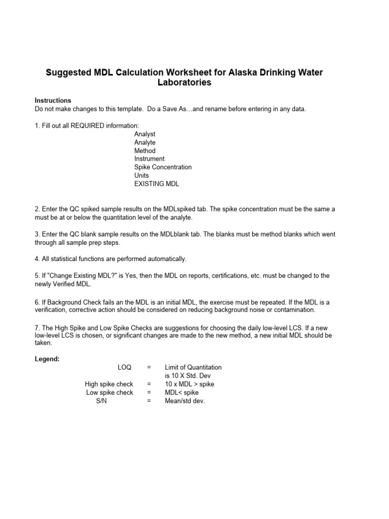MDL Calculation Guide for Alaska Labs | PDF | Detection Limit | Analysis