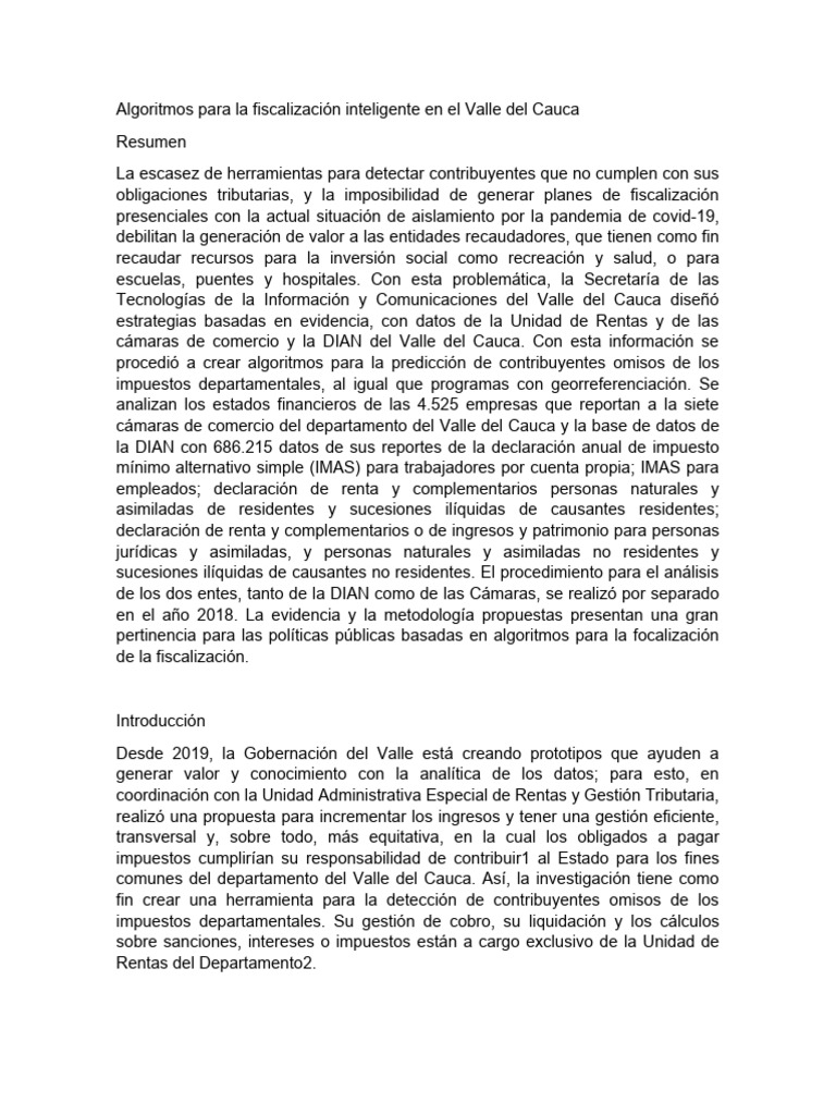 Algoritmos de Fiscalización en Valle del Cauca | PDF | Impuestos ...