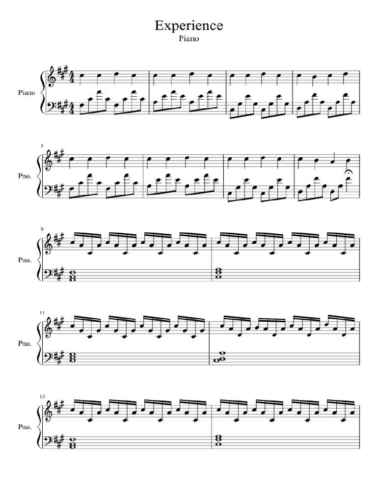 Experience Piano music sheet PDF