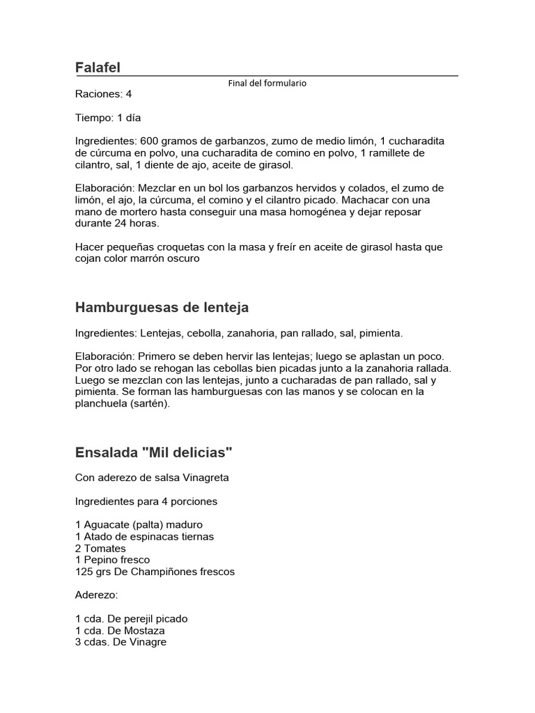 Recetas Vegetarianas Ayuno Daniel Pdf Ensalada Vinagreta