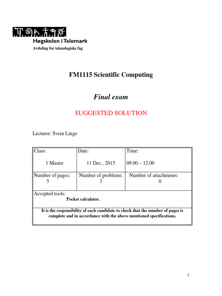 Scientific Computing Exam Solutions | PDF | Numerical Analysis | Algorithms