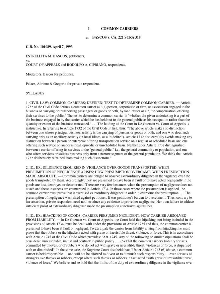 Transpo. Common Carriers PDF Lawsuit Private Law
