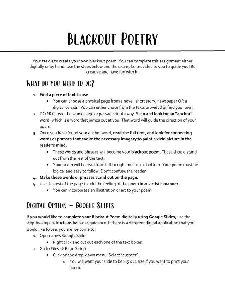 blackout poetry assignment pdf