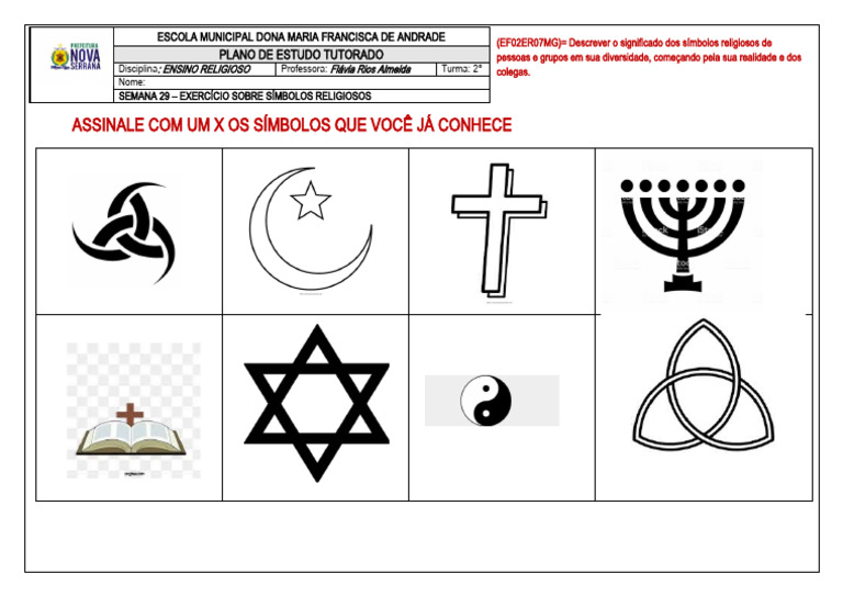 Atividade sobre Símbolos Religiosos 2º Ano | PDF