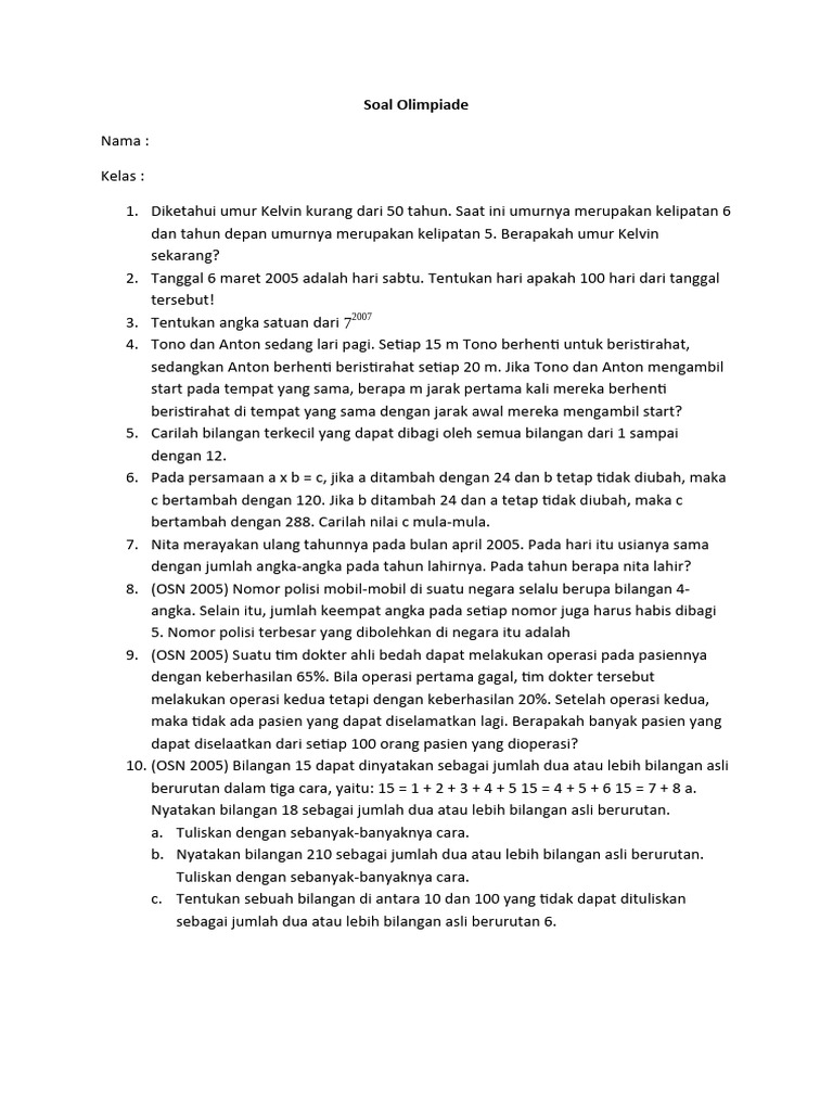Latihan Soal Olimpiade Materi Bilangan Pdf