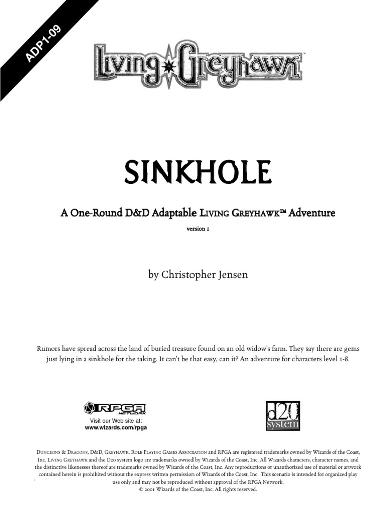 ADP1-09 Sinkhole (3E) | PDF | Dungeons & Dragons | Wizards Of The Coast