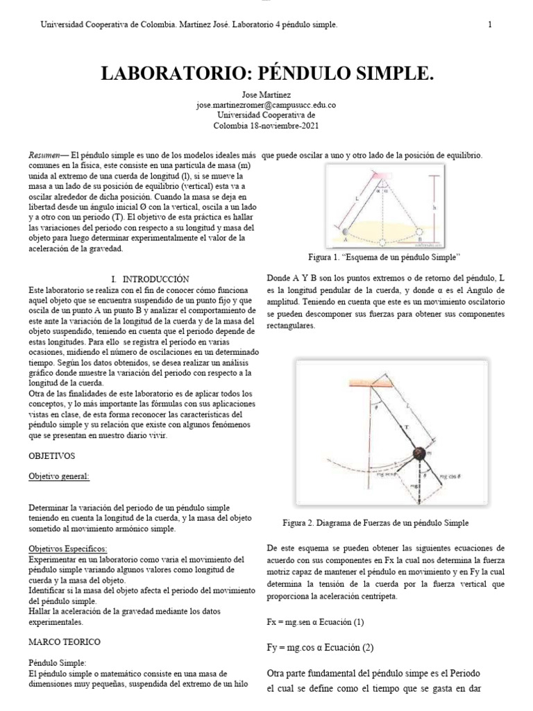 Variación del Período en Péndulo Simple | PDF | Péndulo | Oscilación