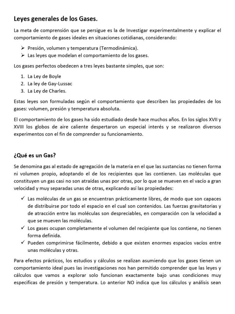 Leyes Generales de Los Gases | PDF | Gases | Fases de la materia