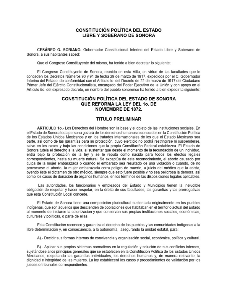 Constitucion Politica Del Estado de Sonora | Descargar gratis PDF ...