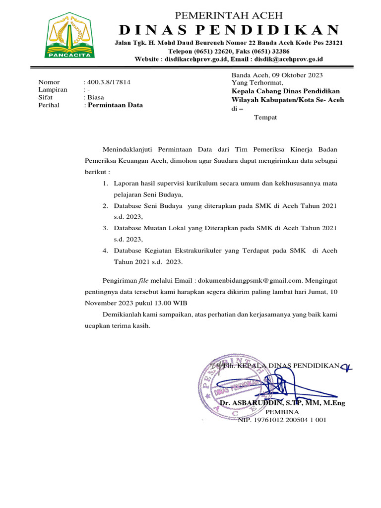 Surat Permintaan Data Bpk Ri Pdf