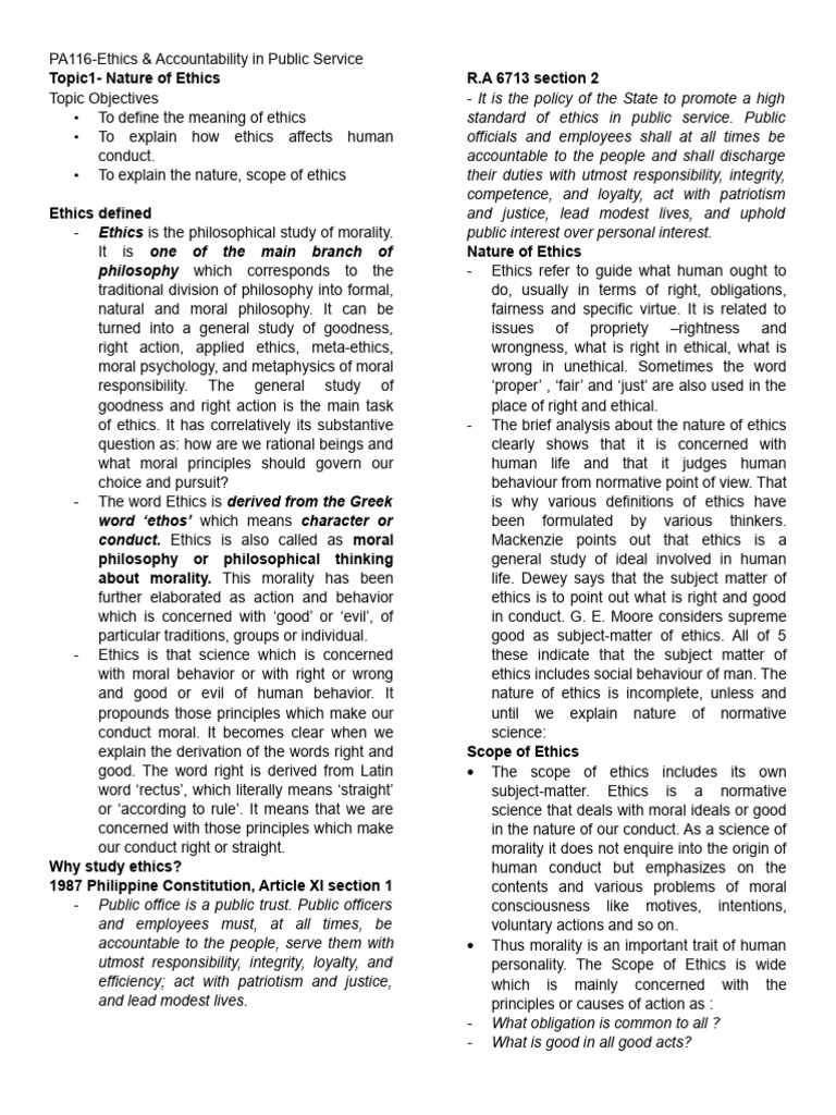 Pa116 topic 1 reviewer pdf morality