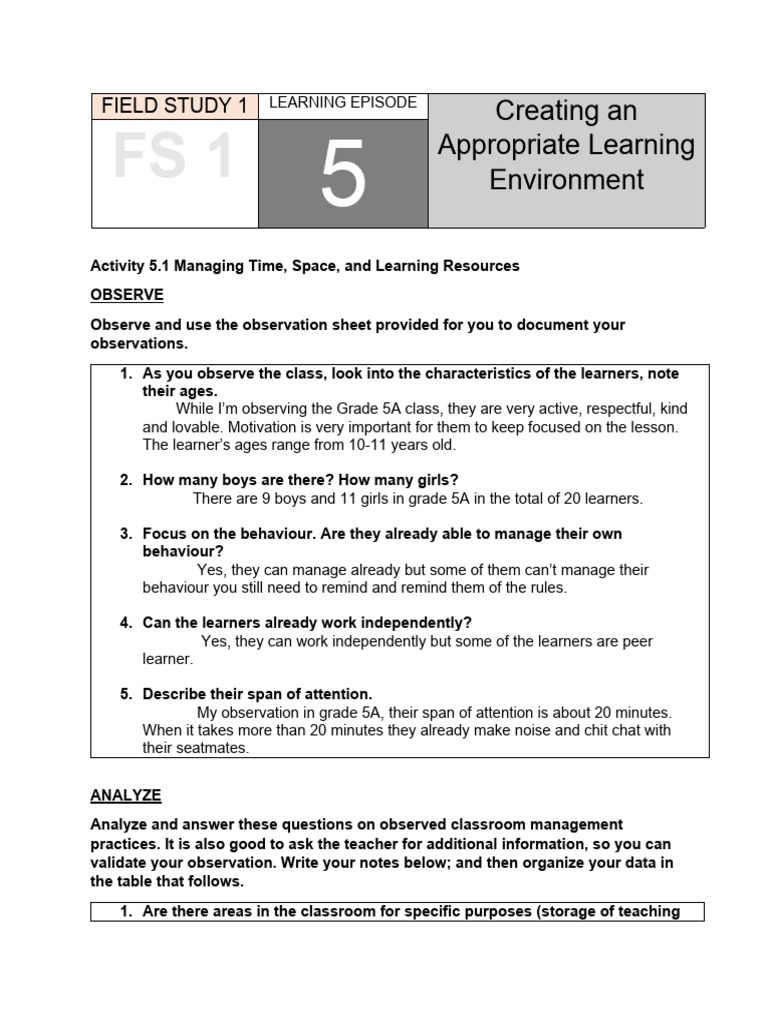 fs1 Episode 5 Vic | PDF | Learning | Classroom Management