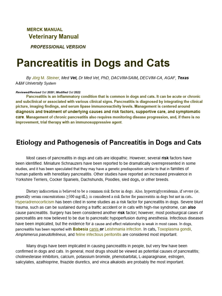 Pancreatitis in Dogs and Cats Digestive System Merck Veterinary