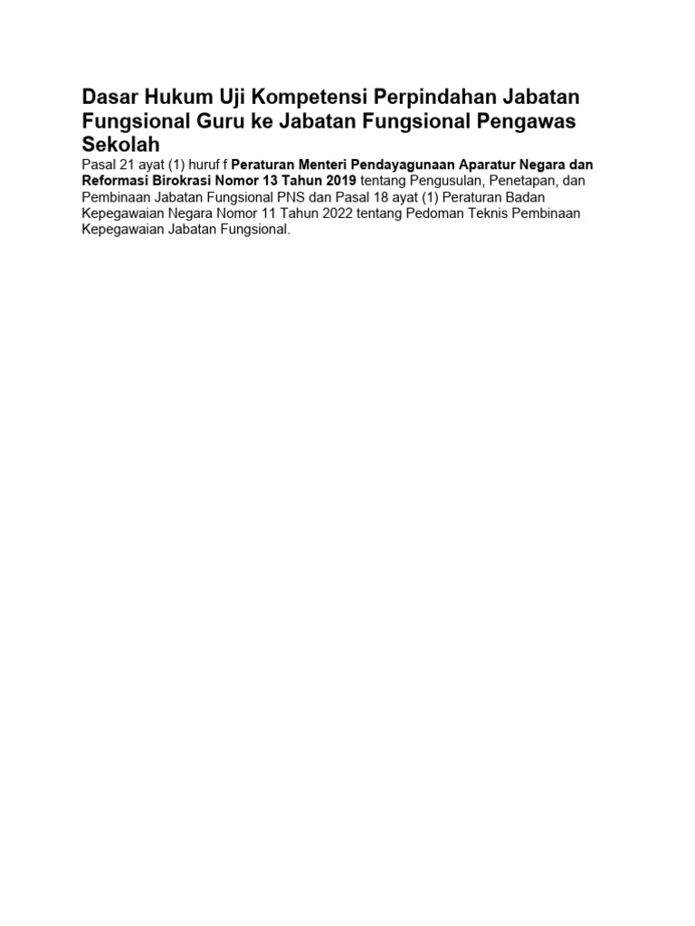 Dasar Hukum Uji Kompetensi Perpindahan Jabatan Fungsional Guru Ke ...
