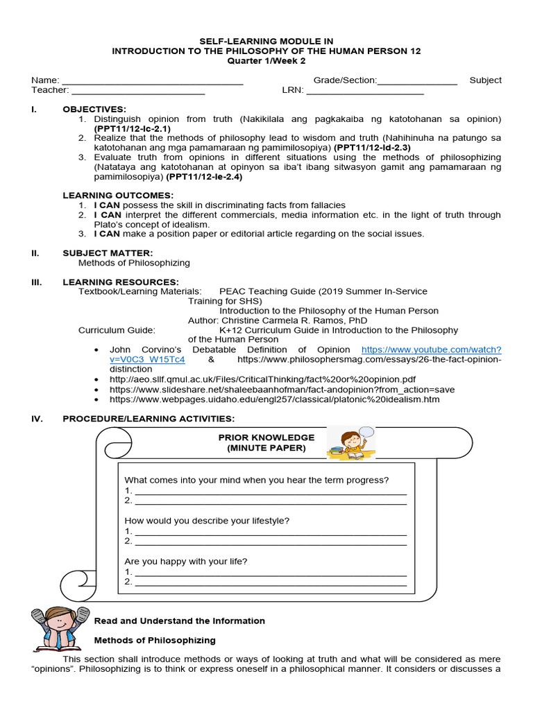 Philosophy of Truth vs. Opinion Module | PDF | Cognitive Science ...