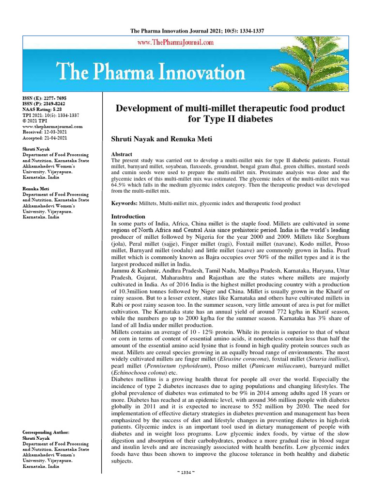 Millet PDF Glycemic Index Carbohydrates