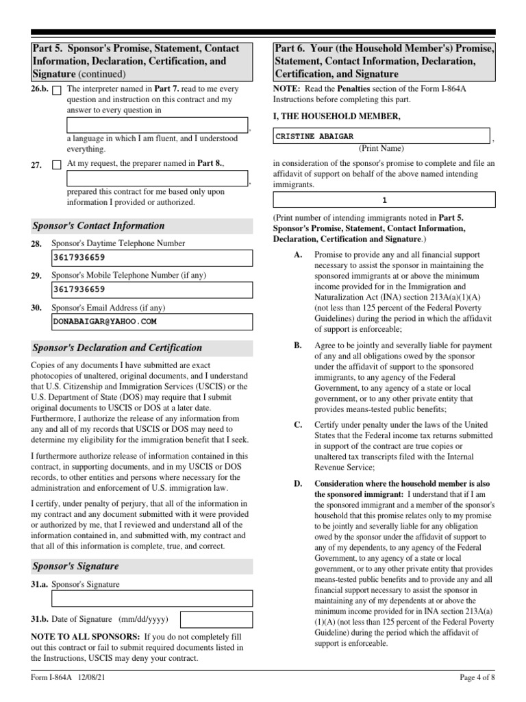 FormI864 PDF United States Citizenship And Immigration Services