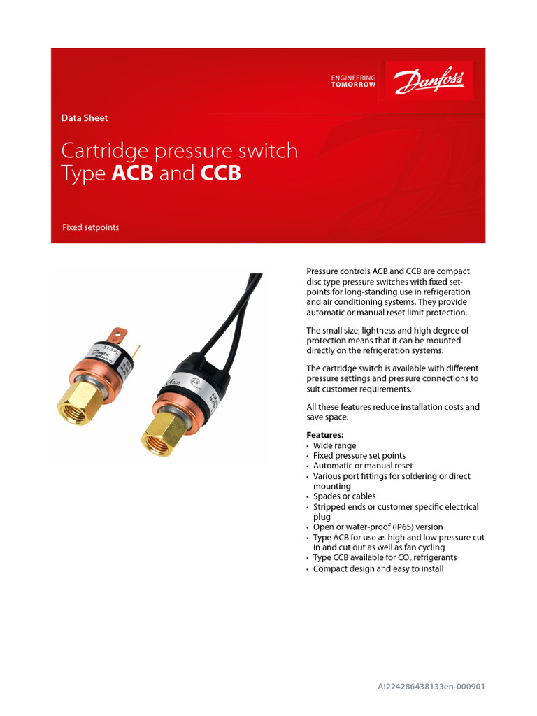 Cartridge Pressure Switch Type ACB and CCB Data Sheet PDF Switch