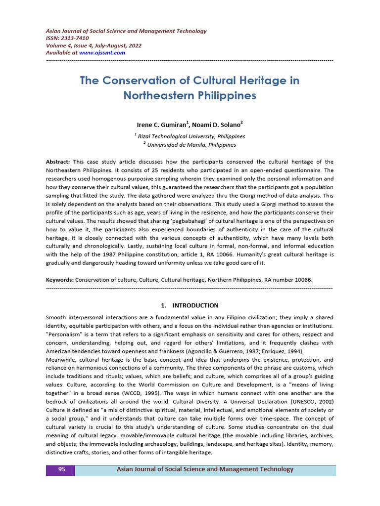 Conserving Cultural Heritage in Northeastern Philippines | PDF ...