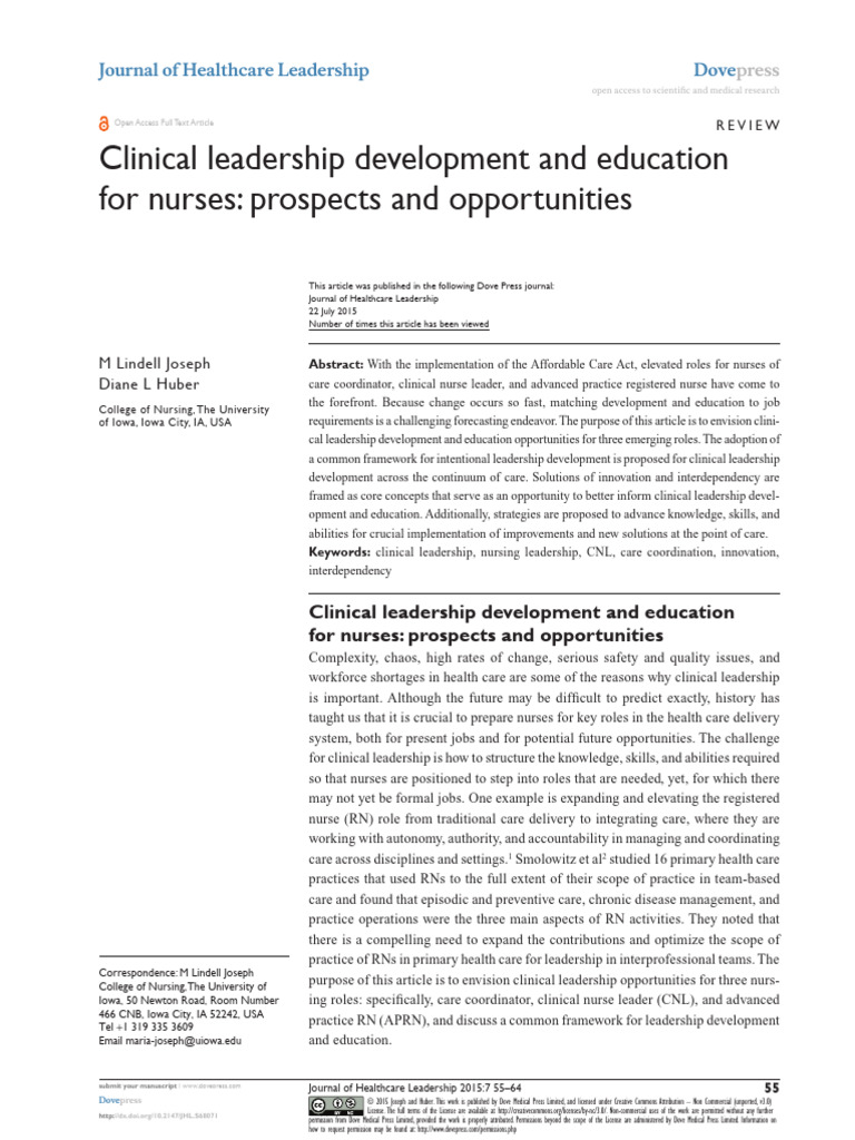Clinical leadership development and education for nurses | PDF ...