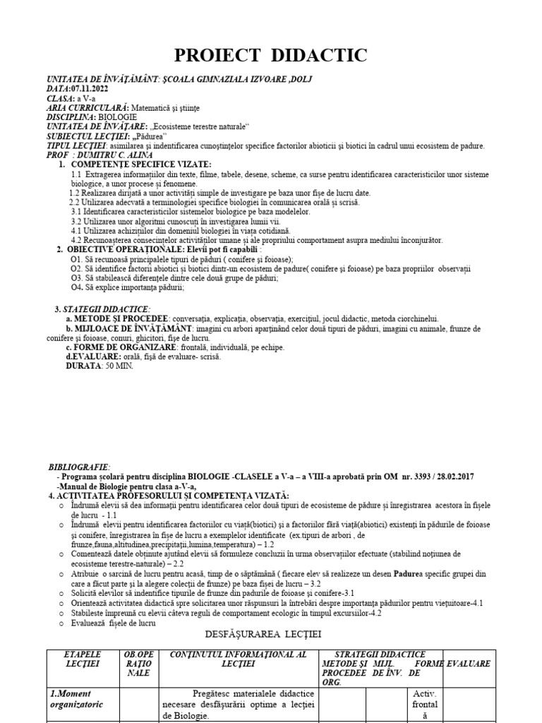 Padurea Proiect Lectie Da | PDF