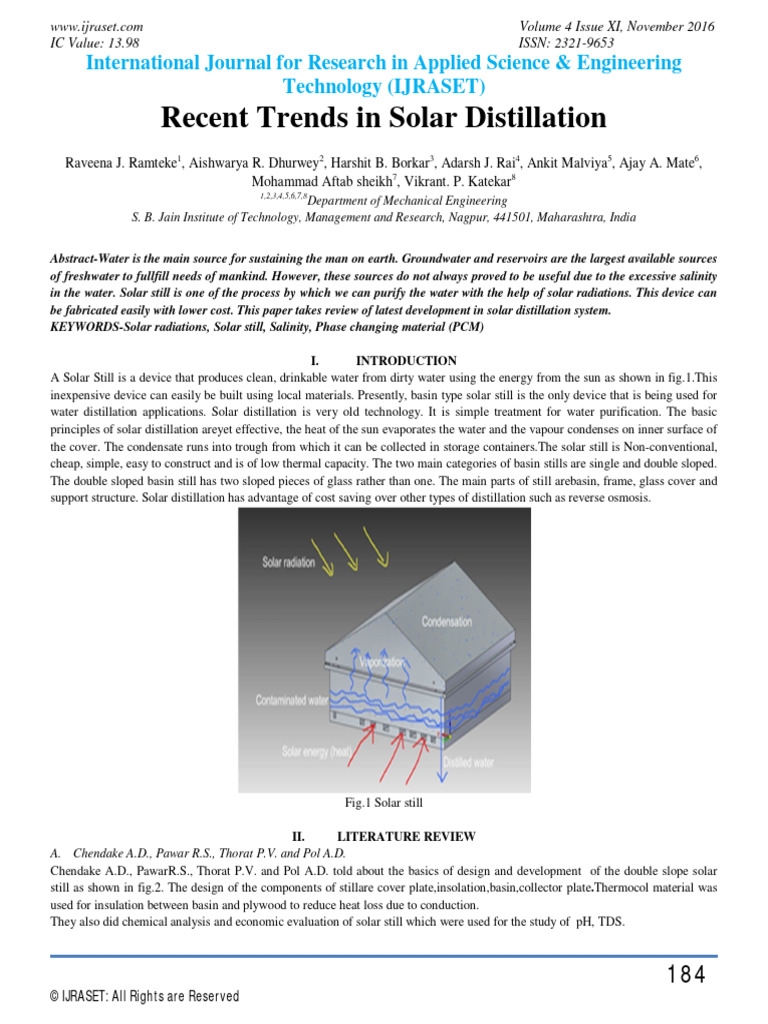 Recent Trends in Solar Distillation | PDF | Solar Energy | Water