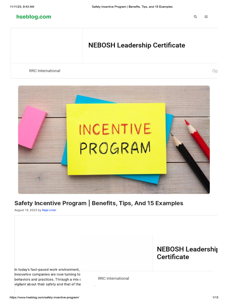 Safety Incentive Program - Benefits, Tips, and 15 Examples | PDF ...