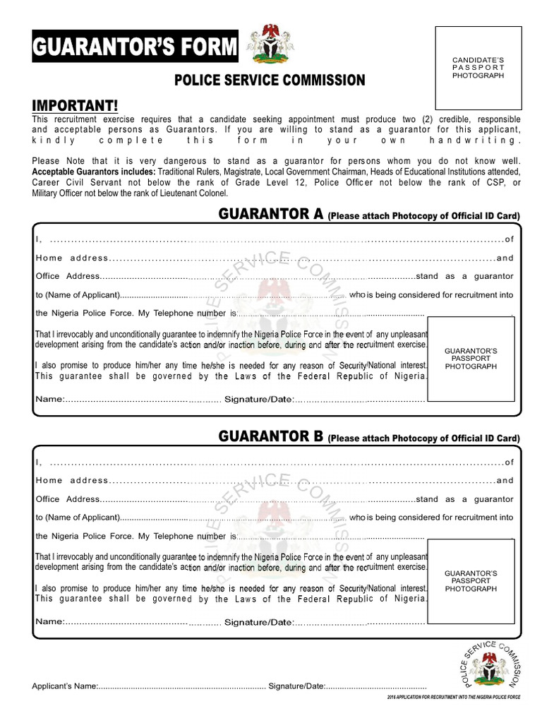 Police Guarantors - Form - 2023 | PDF | National Security | Legal 
