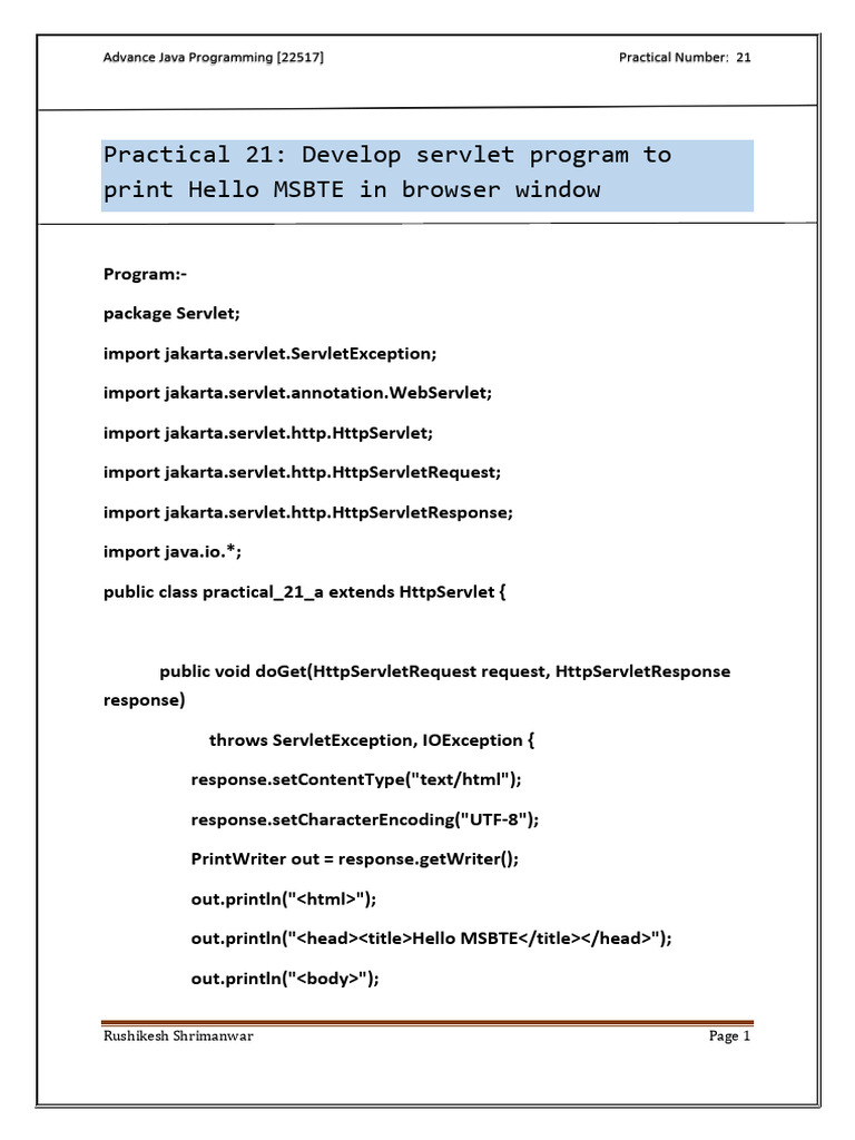 Servlet Program: Hello MSBTE | PDF