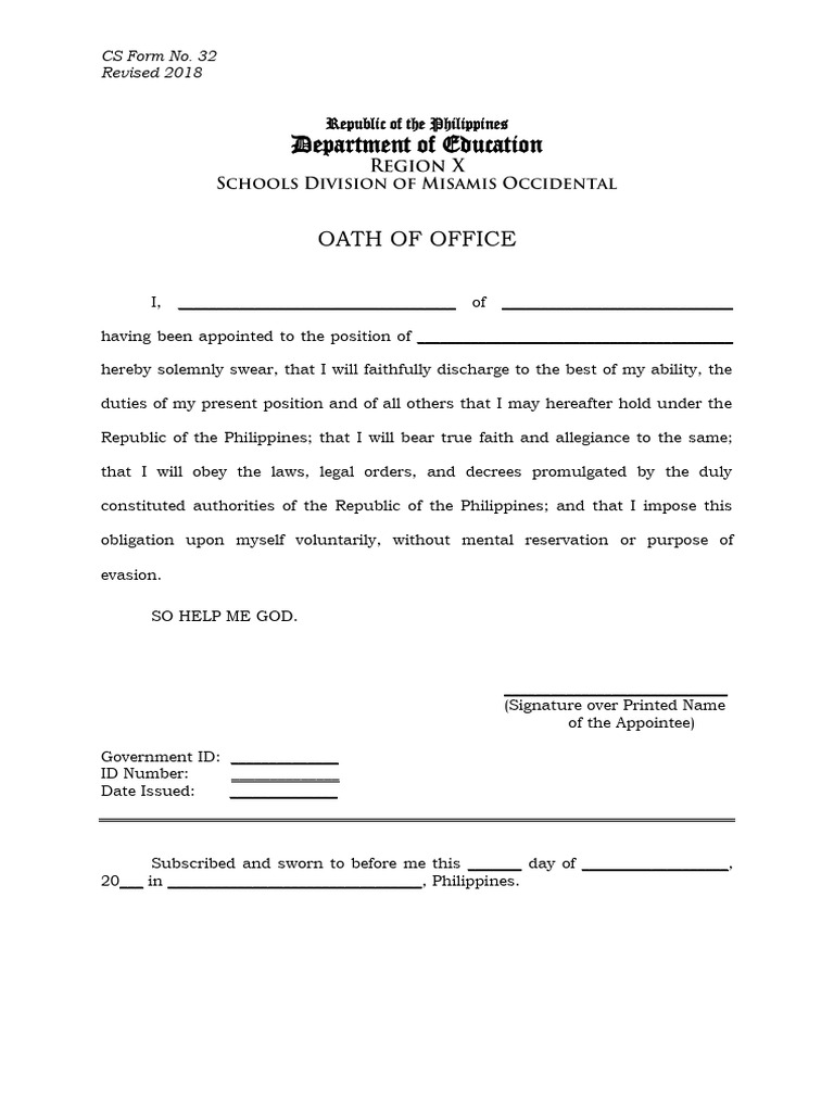 Oath of Office CS Form No. 32 Revised 2025 | PDF
