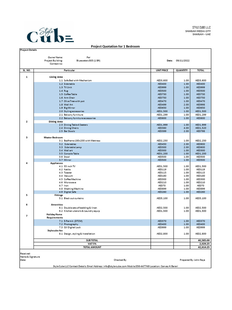 Per BW7 805 Furniture Quotation PDF Bedroom Consumer Goods
