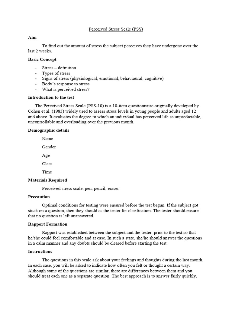 Perceived Stress Scale Overview | PDF | Cognitive Psychology ...