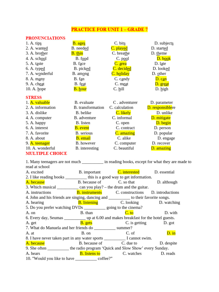 Grade 7 Unit 1 Practice Exercises | PDF | Amusement Park | Halloween