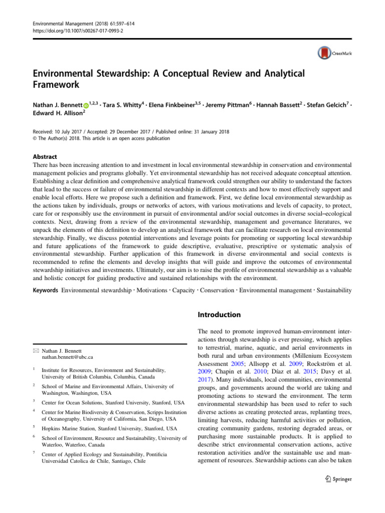 Environmental Stewardship A Conceptual Review and Analytical Framework ...