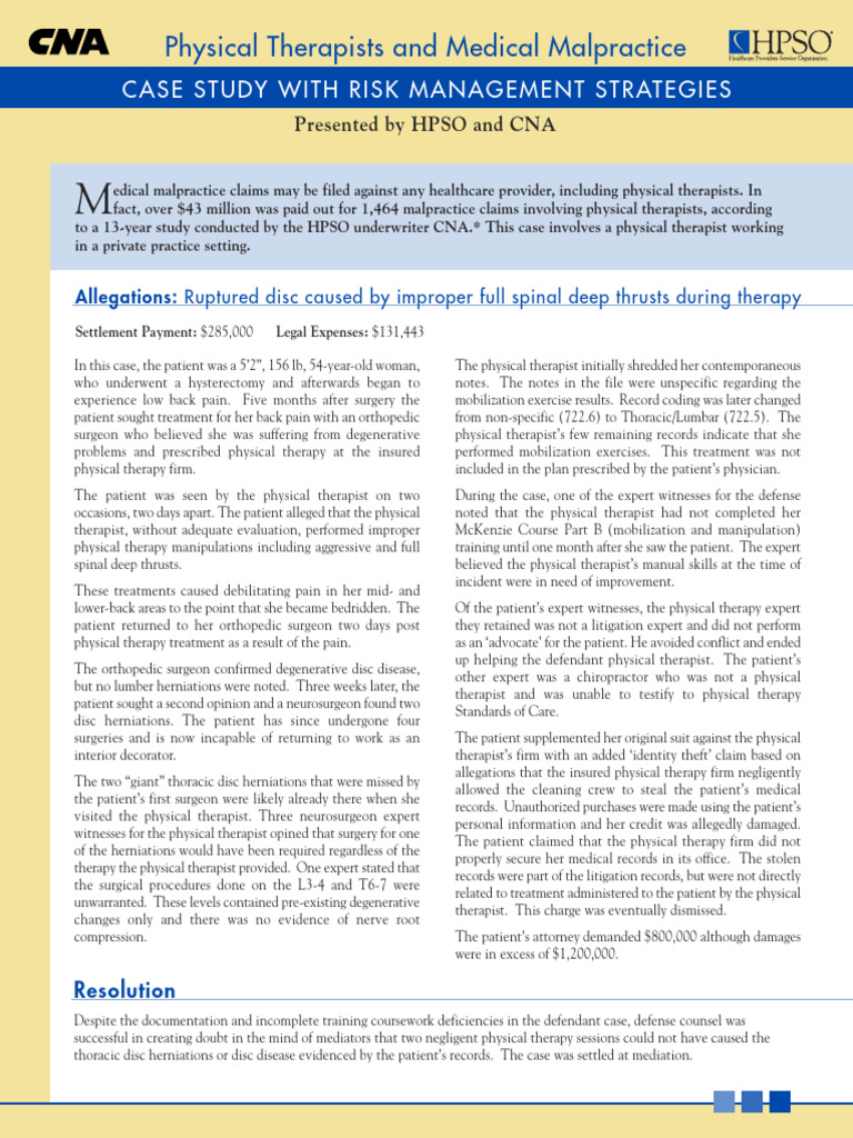 Physical Therapy Malpractice Case Study | PDF | Physical Therapy | Therapy