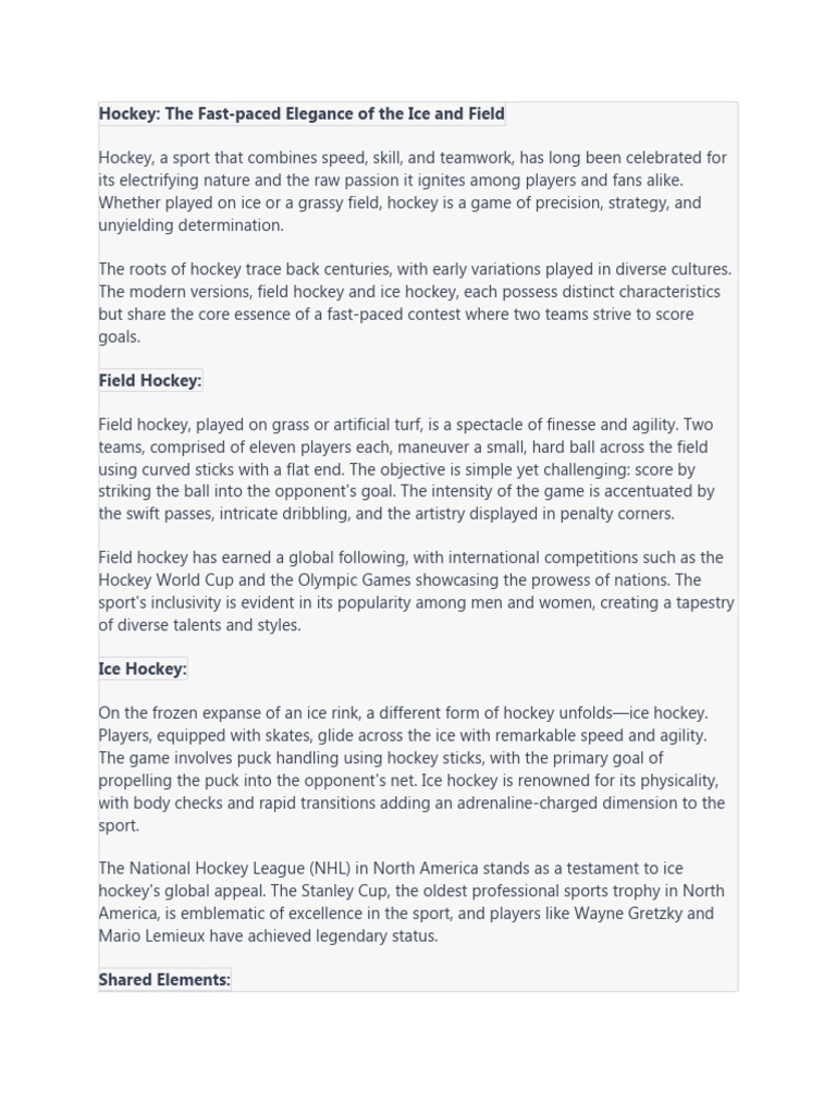 Hockey | PDF | Ice Hockey | Sports