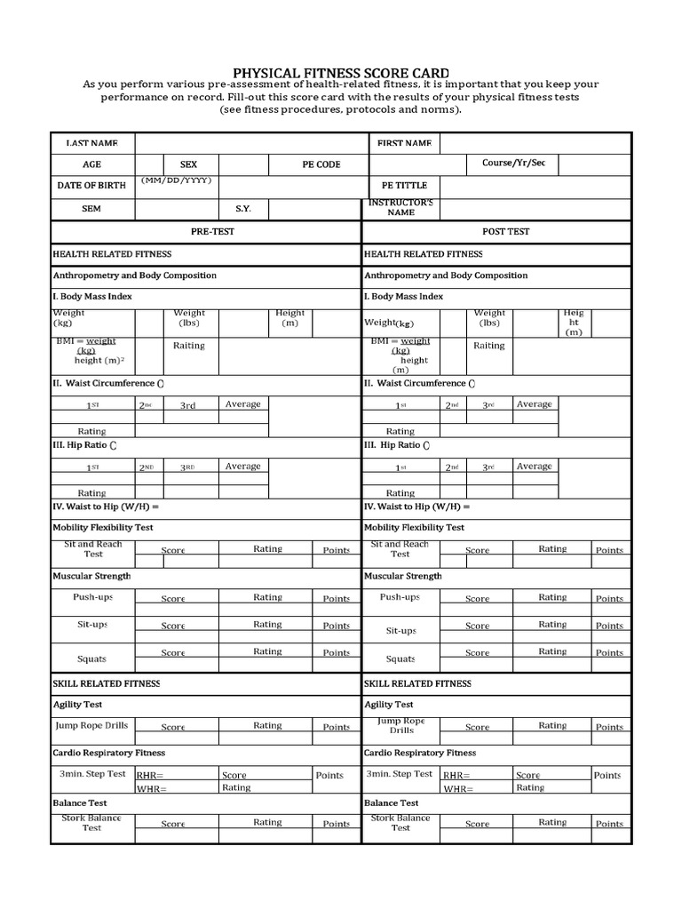 Physical Fitness Test Protocols | PDF | Body Mass Index | Kilogram