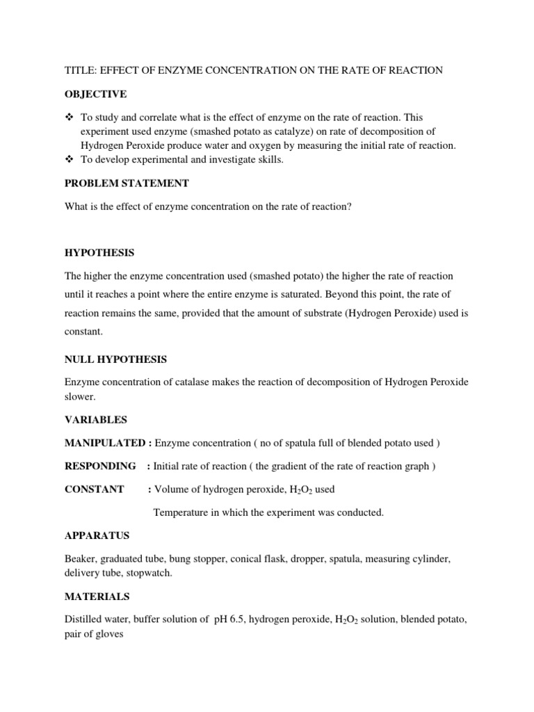 Enzyme Concentration Effects on Catalase | PDF | Cofactor (Biochemistry ...